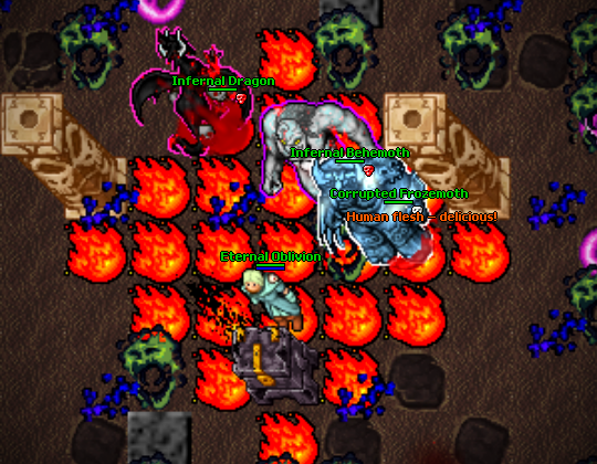 Inside a cursed chest arena: Infernal Dragon, Infernal Behemoth and Corrupted Frozemoth