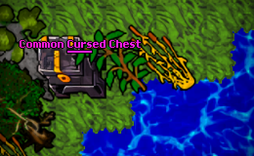 A Common Cursed Chest sealed on a riverbank